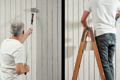 Två personer målar huset på halva tiden
